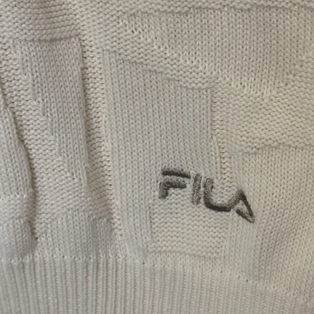 Vintage 90s FILA Men’s Sweater Vest Tennis V Neck Geometric Ivory Size M - Picture 5 of 6
